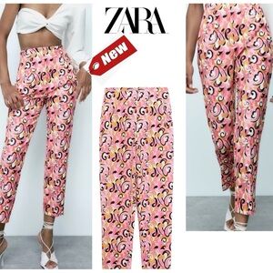 Zara Pink Pleated Pants Psychedelic Print Floral Paisley '70s Retro high waist L